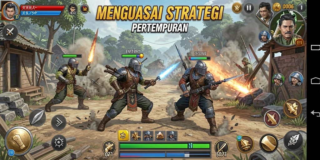 Screenshot utama D06 menampilkan aksi seru dalam pertempuran strategi.