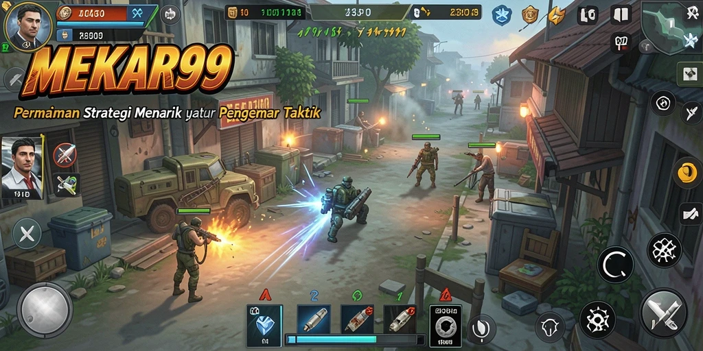 Tangkapan layar gameplay MEKAR99 menunjukkan pertempuran strategi yang intens.