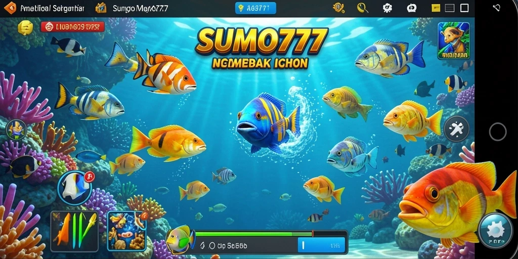 Screenshot gameplay SUMO777 menampilkan aksi menembak ikan yang menegangkan.